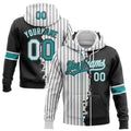 Custom White Black Pinstripe-Teal Split Ripped Pattern Baseball Pullover Sweatshirt Hoodie