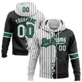 Custom White Black Pinstripe-Kelly Green Split Ripped Pattern Baseball Pullover Sweatshirt Hoodie