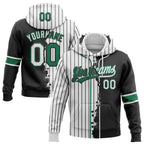 Custom White Black Pinstripe-Kelly Green Split Ripped Pattern Baseball Pullover Sweatshirt Hoodie