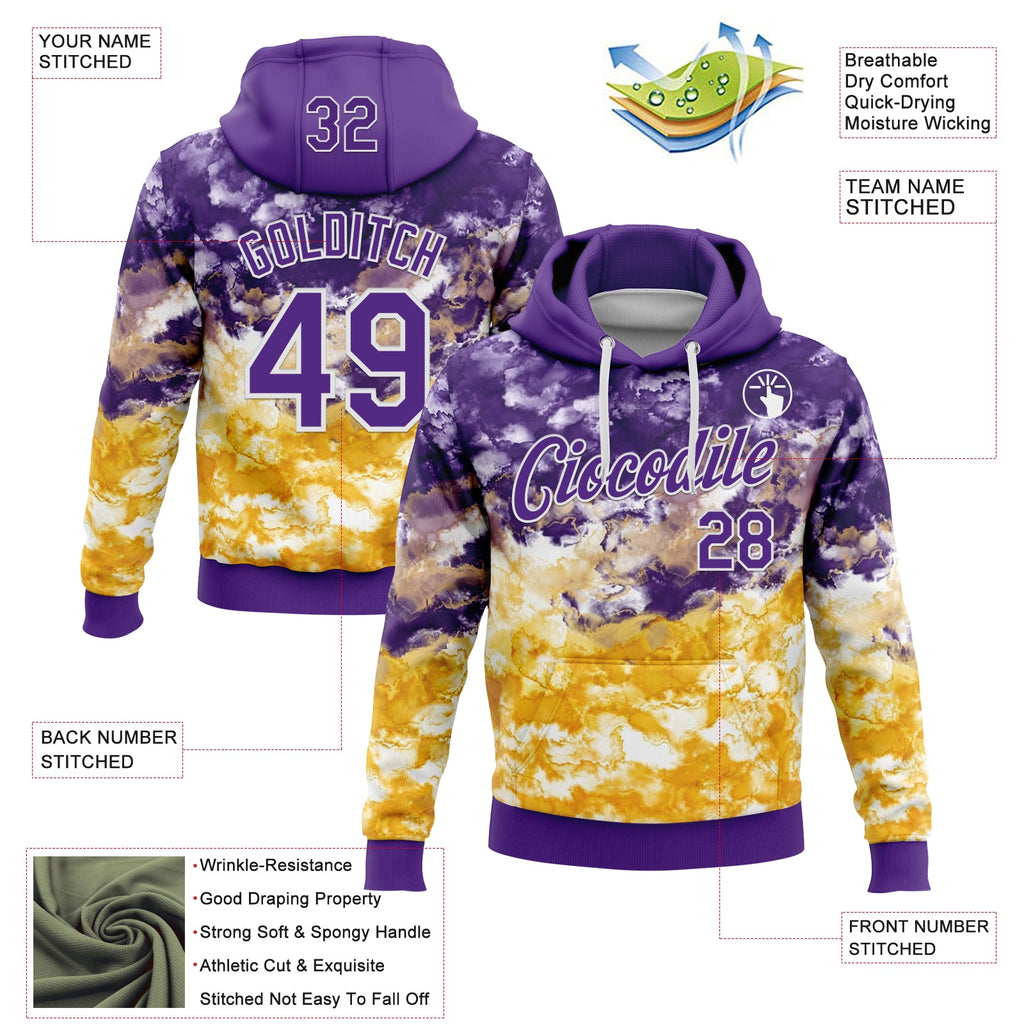 Custom Stitched Tie Dye Purple-White Watercolor Cloud Splash Pullover Sweatshirt Hoodie