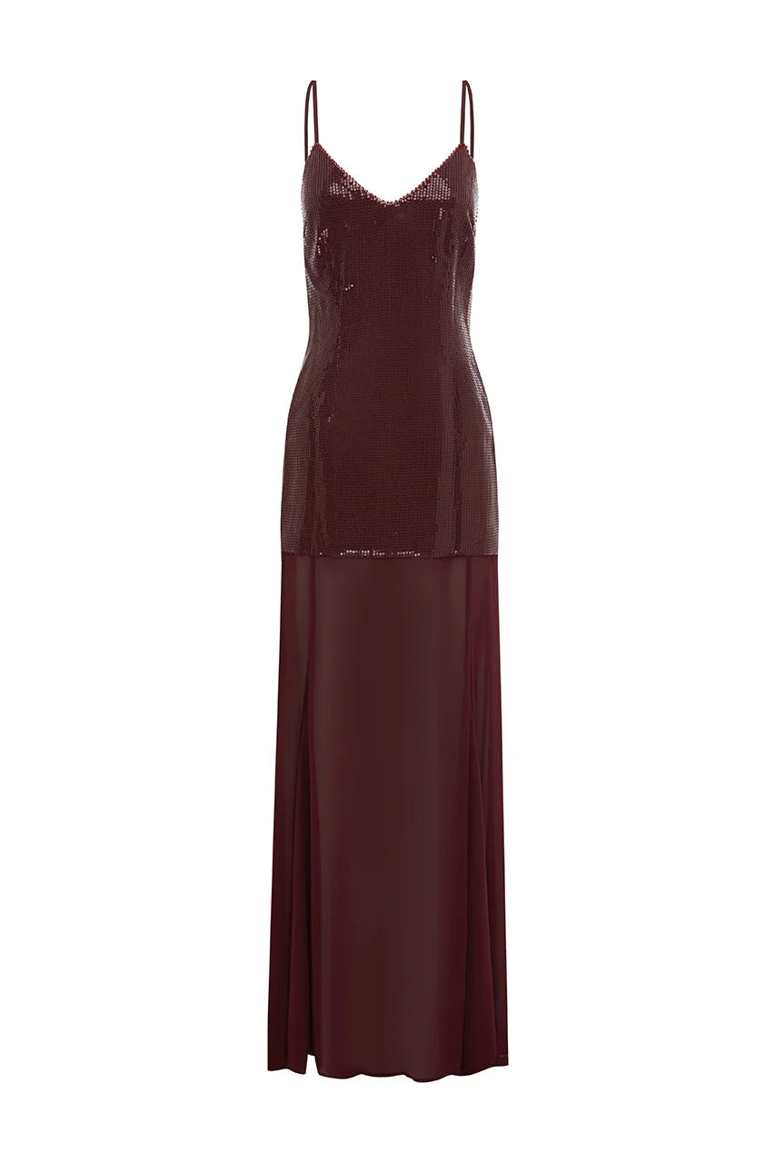 TULIA LOW BACK MAXI DRESS - WINE