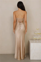 The Seraphina Strapless Satin Maxi Dress Champagne