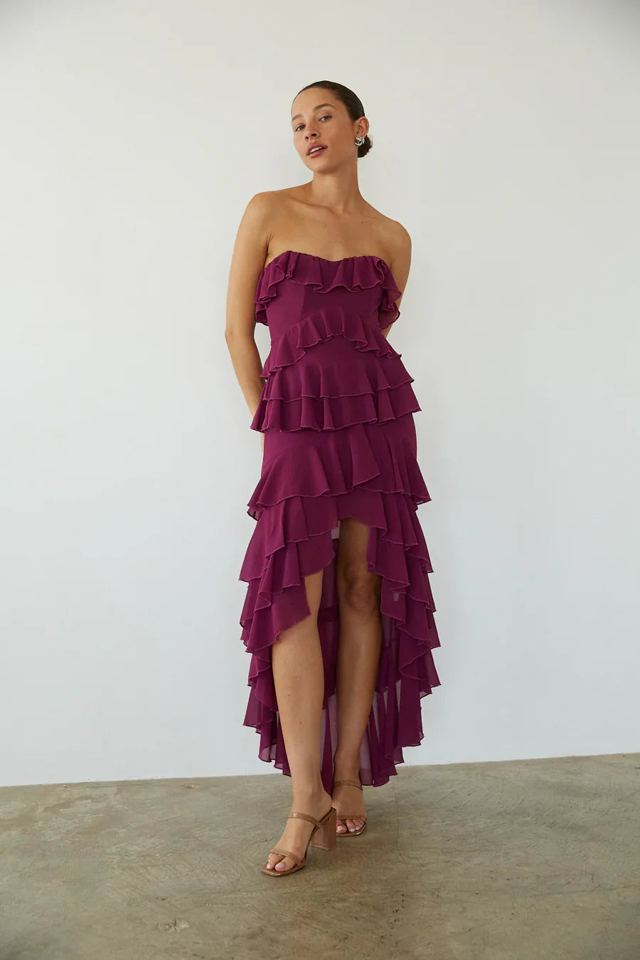 Clementine High Low Ruffle Maxi Dress