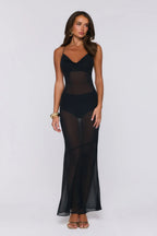 The Luxurious Slip Sheer Maxi Dress Black