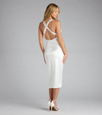 Abigail V-Neck Strappy Satin Midi Dress