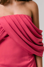 Serene | Hot Pink Draped Bardot Maxi Dress