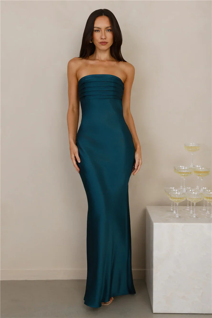 The Seraphina Strapless Satin Maxi Dress Teal