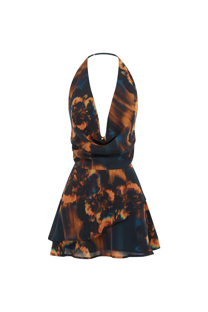 IMALI HALTER COWL MINI DRESS - VALINA ORANGE