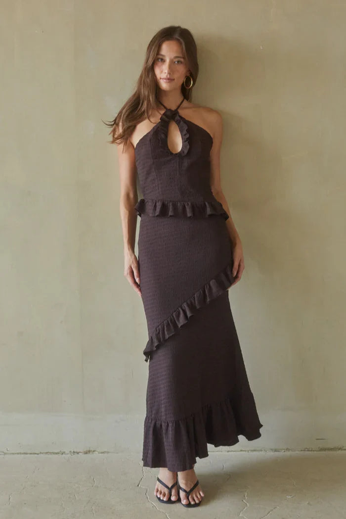 Vanita Ruffled Halter Maxi Dress