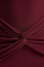 Elodia | Burgundy Bandeau Maxi Dress With Gathered-Detailing