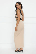 Trendsetter Mode One Shoulder Maxi Dress Beige