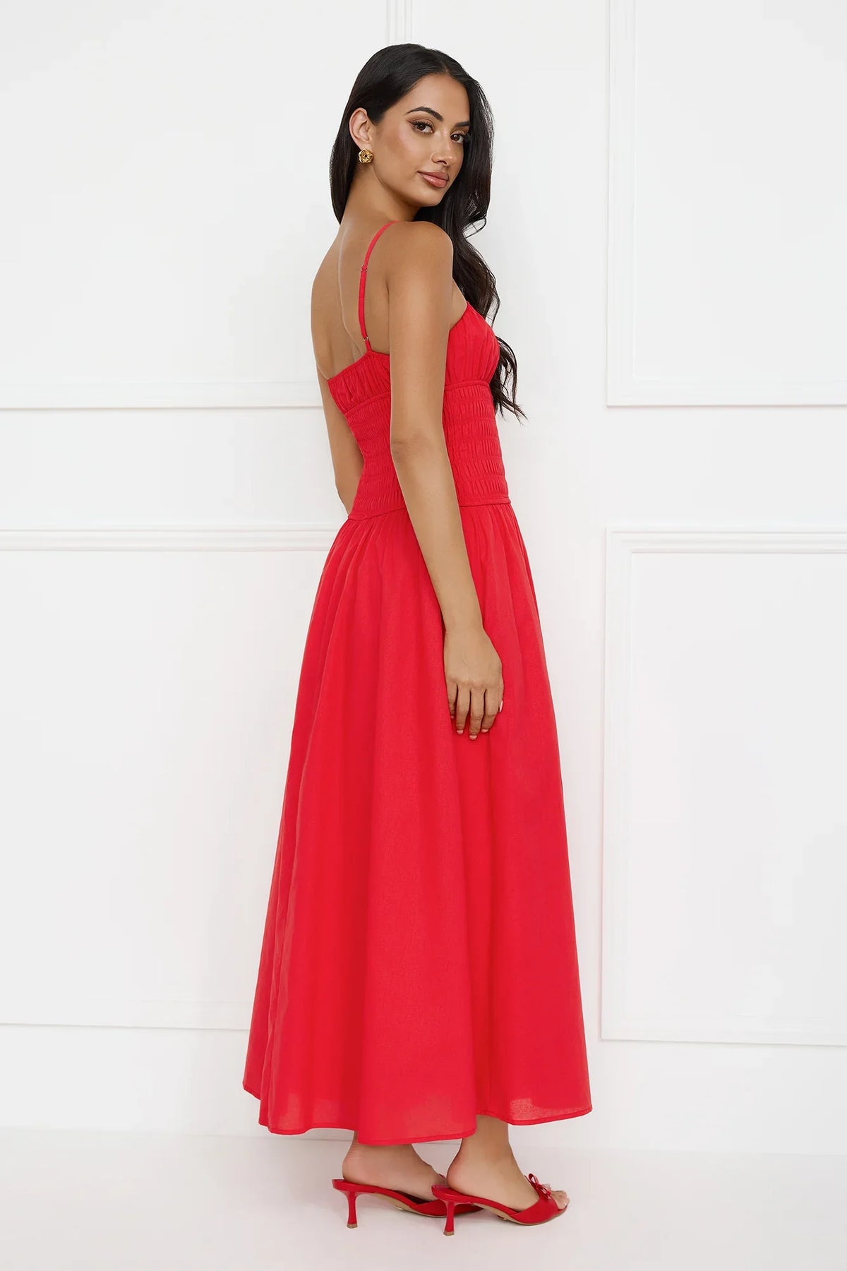Starfall Garden Linen Blend Maxi Dress Red
