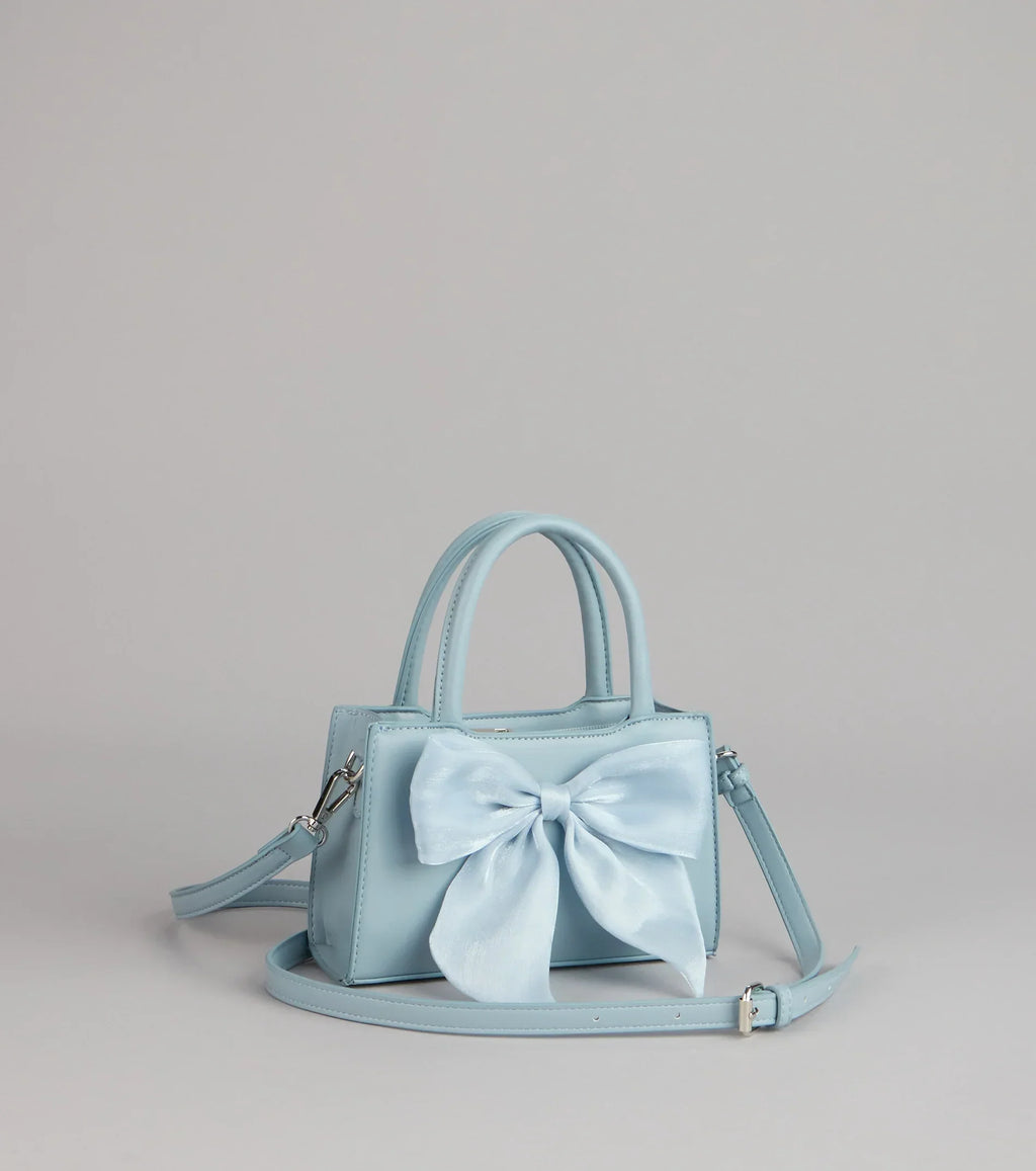 Tres Chic Tulle Bow Faux Leather Handbag