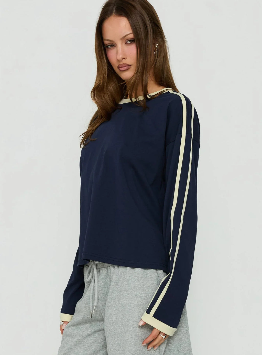 Settle Down Long Sleeve Contrast Top Navy / Yellow Stripe