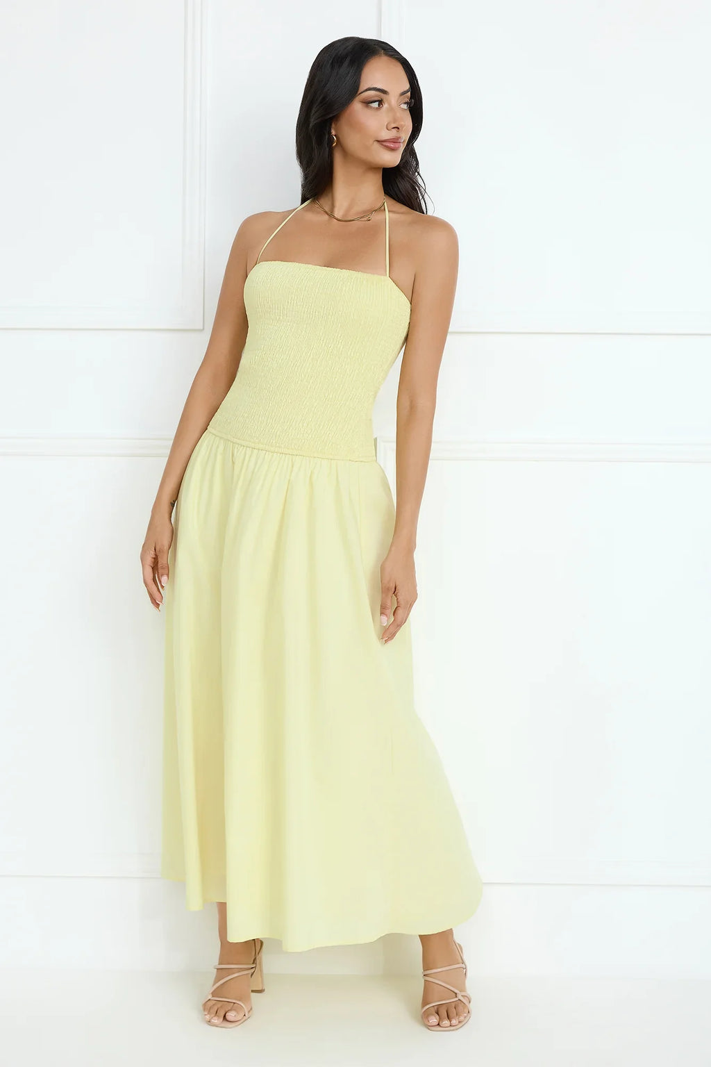 Unmatched Energy Halter Maxi Dress Yellow