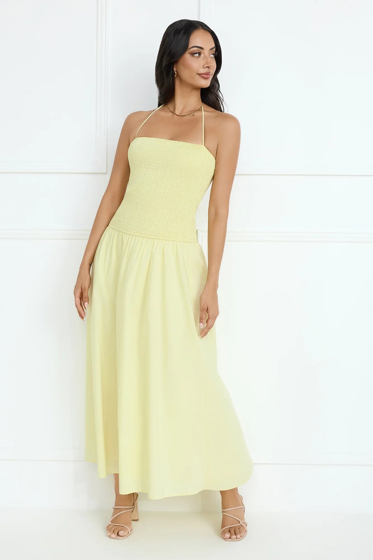 Unmatched Energy Halter Maxi Dress Yellow