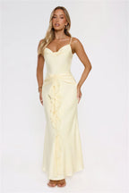 Smiling Sunrays Satin Maxi Dress Yellow