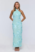Sun Club Energy Mesh Halter Maxi Dress Aqua