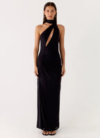 Velvet Vacation Scarf Maxi Dress - Black
