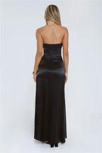 Statement Shine Strapless Satin Maxi Dress Black