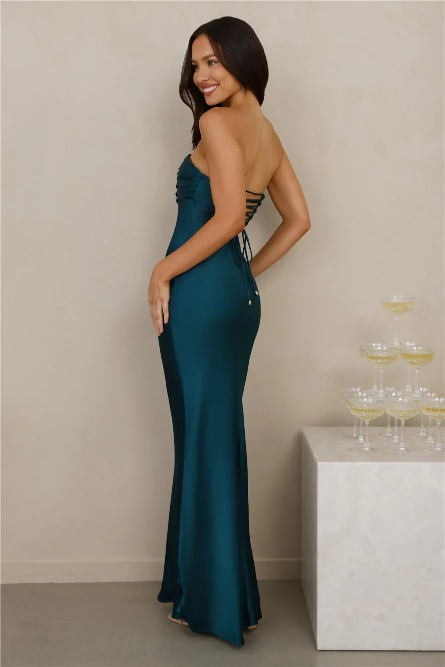 The Seraphina Strapless Satin Maxi Dress Teal
