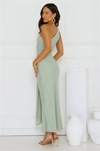Style Capital One Shoulder Mesh Maxi Dress Sage