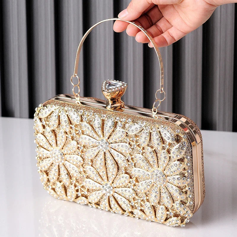 Vioraia Flower Rhinestones Clutch Bag