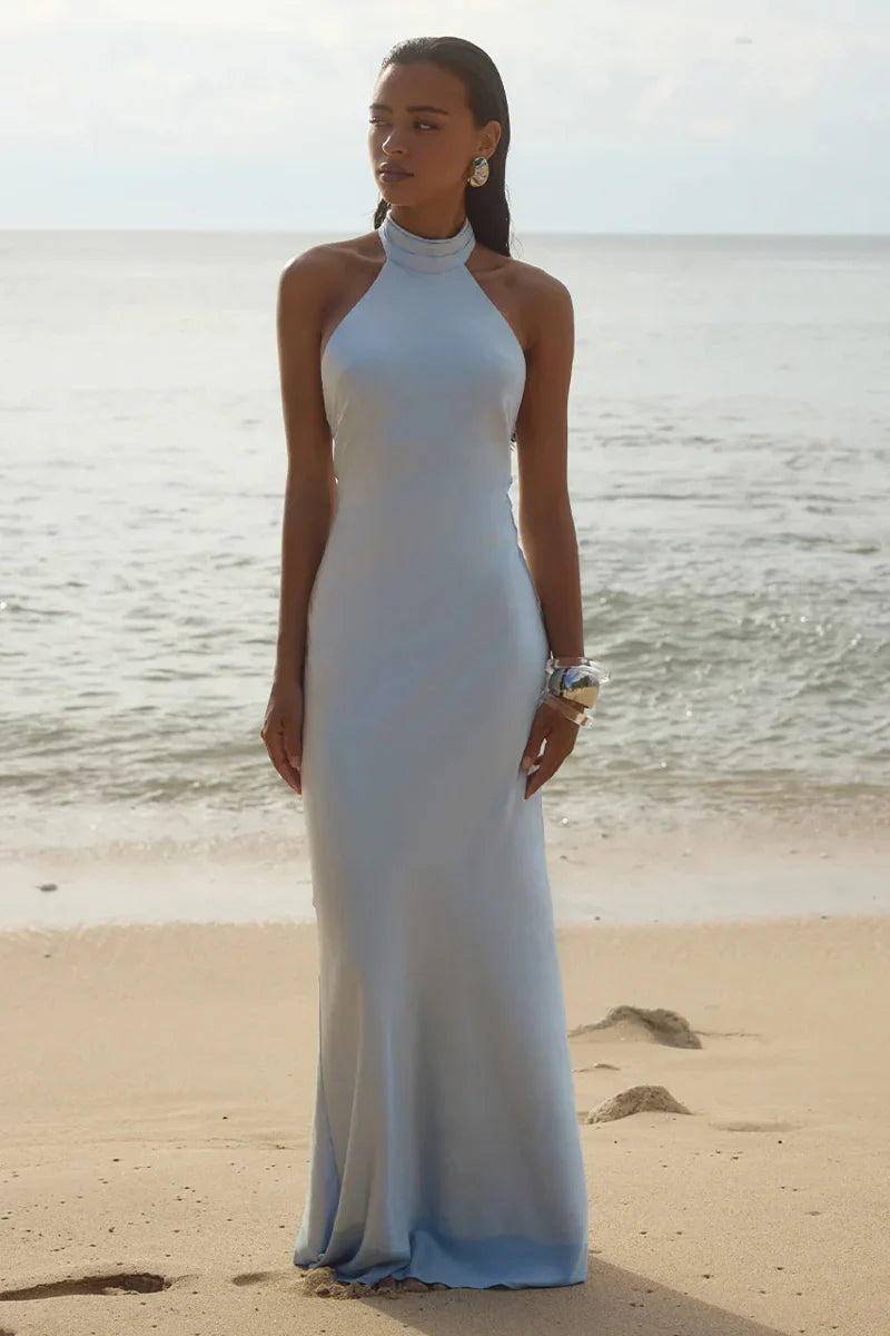 Brigitte Open Back Satin Maxi Dress