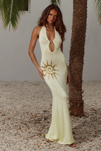 SABRINA HALTER KNIT MAXI DRESS - LEMON