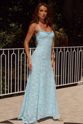 ELLERBY FRILL TRIM MAXI DRESS - SKY BLUE