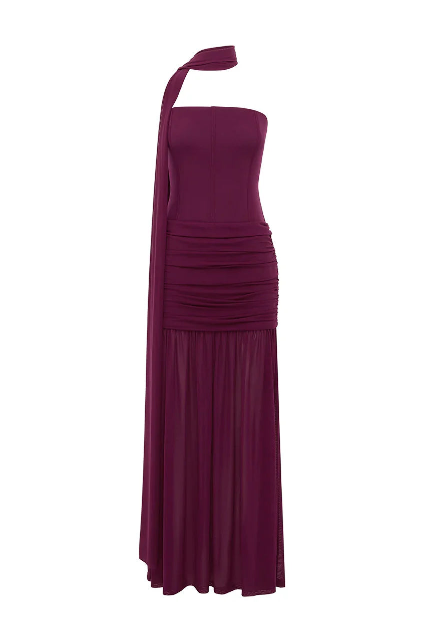 LILLIE CORSET MAXI DRESS - PLUM