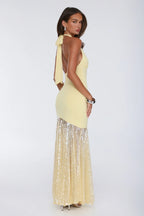 Light Hours Halter Sequin Maxi Dress Lemon