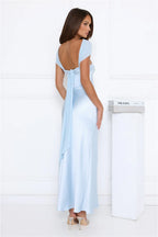 Starry Enchant Satin Strapless Maxi Dress Blue