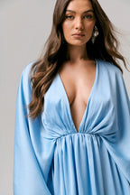 Ocean Flower | Powder Blue Crinkle Chiffon Draped Mini Dress