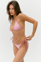 Elena Satin Micro Bikini Top - Sunset Pink