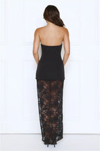 Sleek Silhouette Strapless Lace Maxi Dress Black