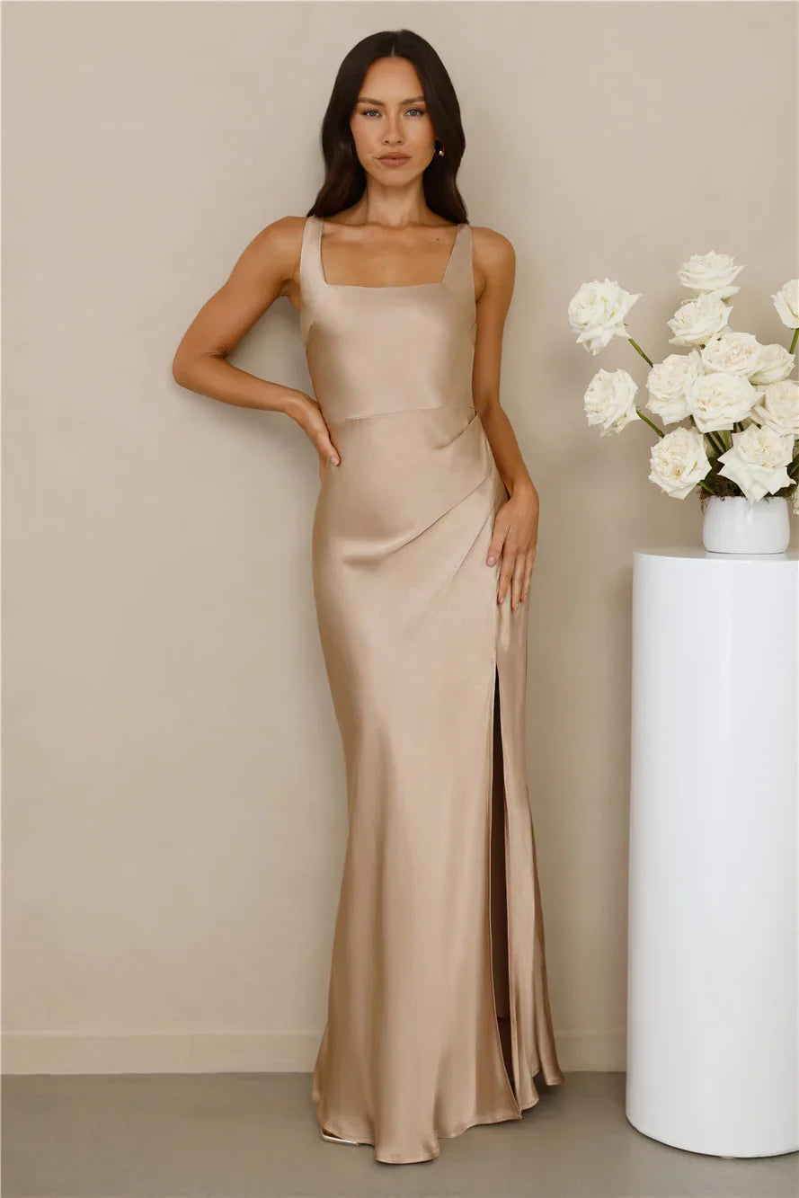 The Evelina Satin Maxi Dress Champagne