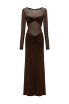 ROMY SLEEVED RUCHED MAXI DRESS - BITTER CHOCOLATE