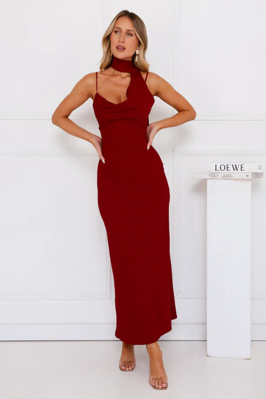 Stylish Chic Maxi Dress Wine