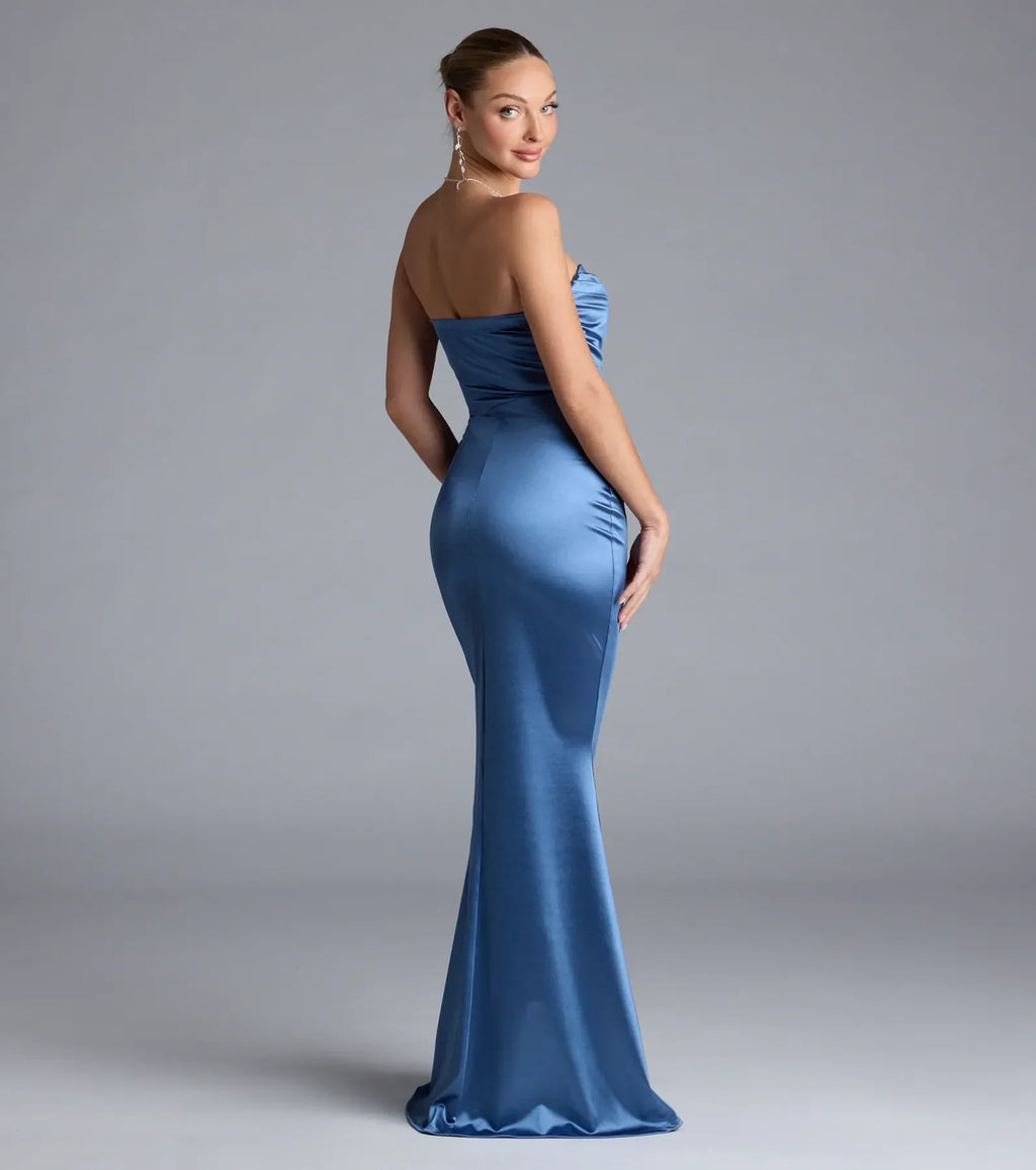 Priscilla Formal Satin Strapless Mermaid Dress
