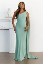 Sultry Drape One Shoulder Maxi Dress Sage