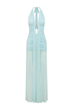 ADRIANNA PLUNGE RUCHED MAXI DRESS - AQUA