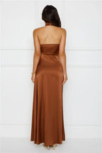 Sonnet Satin Halter Maxi Dress Chocolate
