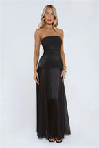 Statement Shine Strapless Satin Maxi Dress Black