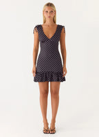 Acacia Mini Dress - Black Polkadot