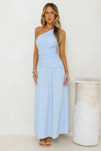 Tranquil Vibe One Shoulder Maxi Dress Blue