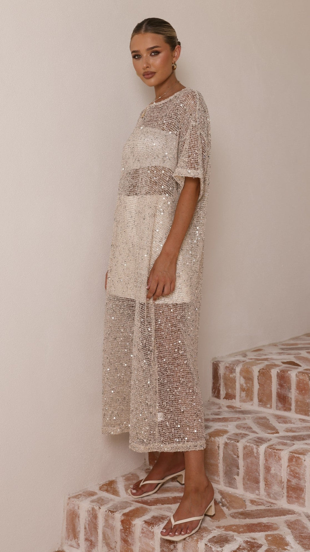 Zinnia Sequins Maxi Dress - Beige