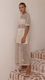 Zinnia Sequins Maxi Dress - Beige