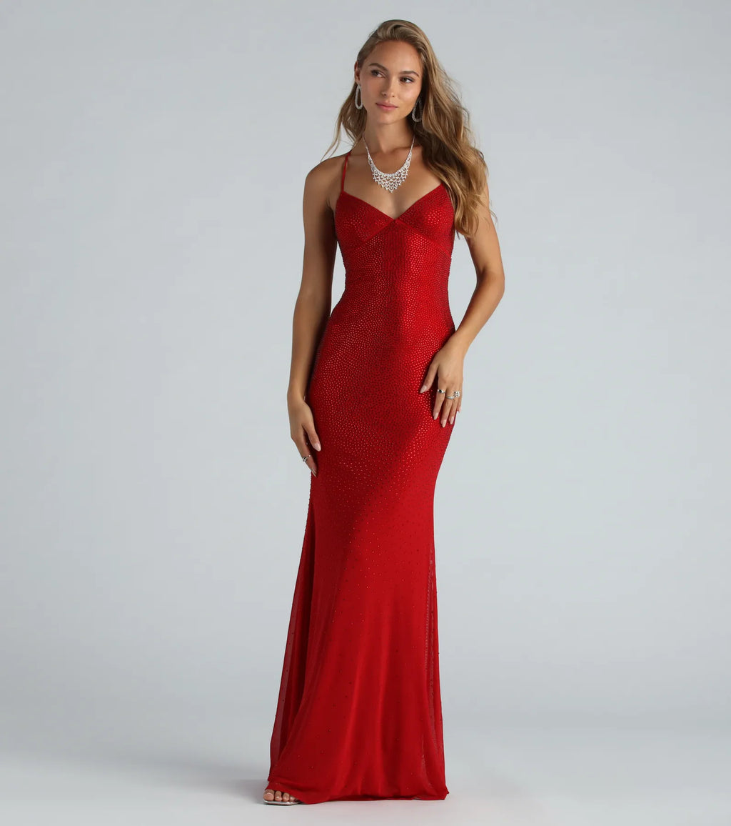 Blair Lace-Up A-Line Rhinestone Formal Dress