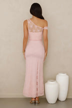 Wild Berry Whimsy Lace Off Shoulder Maxi Dress Pink